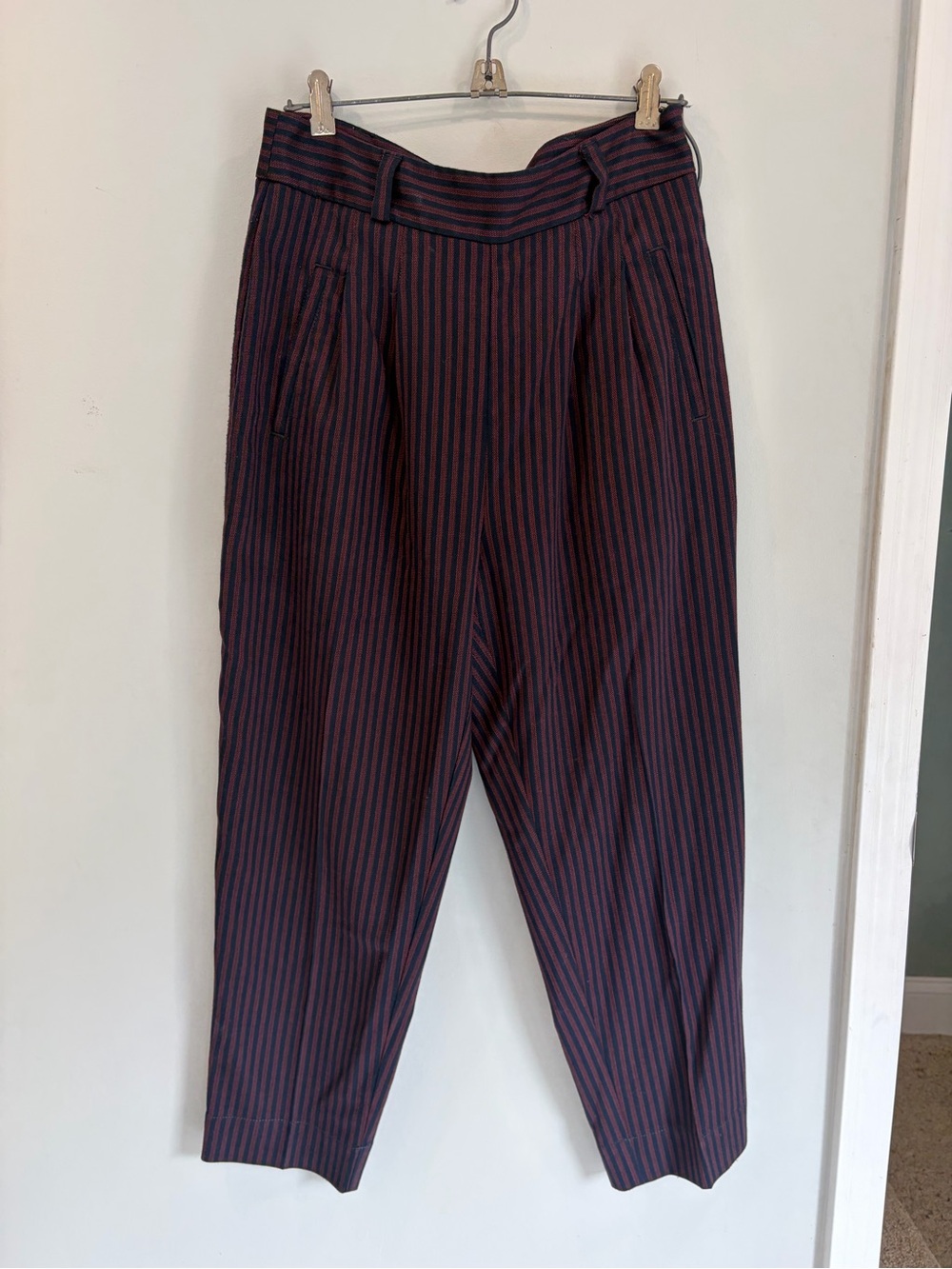 Cartonnier by Anthropologie Pleated Size Zip Navy and Burgundy Stripe Ankle